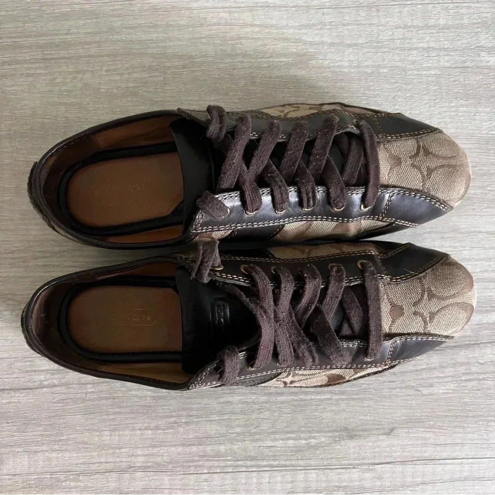 Coach SUEE Signature Brown Leather & Canvas Fashion Sneakers Size 8 - Picture 5 of 10